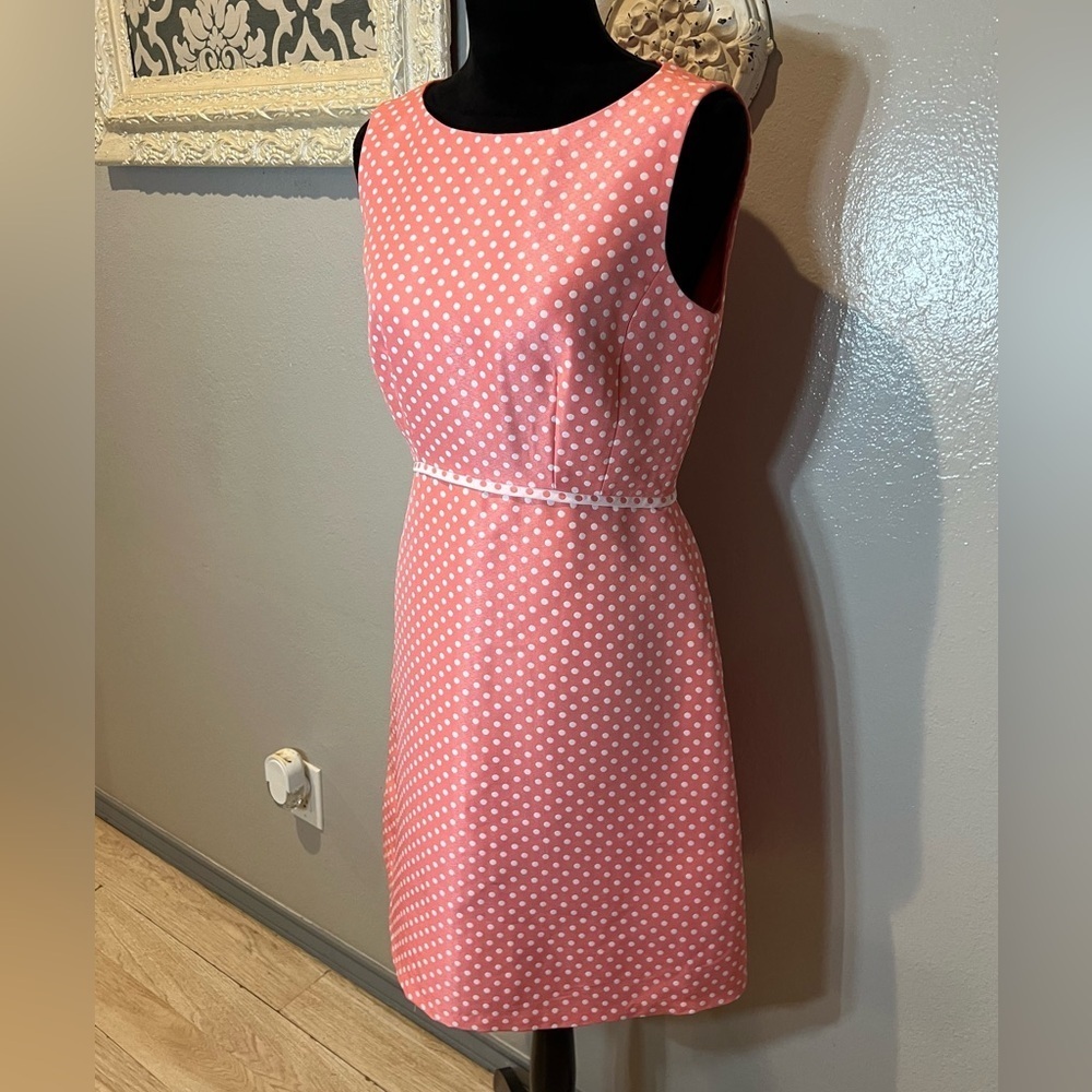 Tahari Pink Polka Dot Sleeveless Dress - Picture 2 of 11